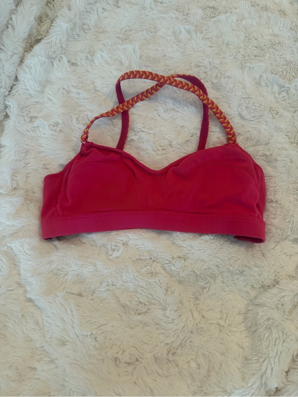 Moving Comfort Red-Pink Swim Bralette with Braided Straps